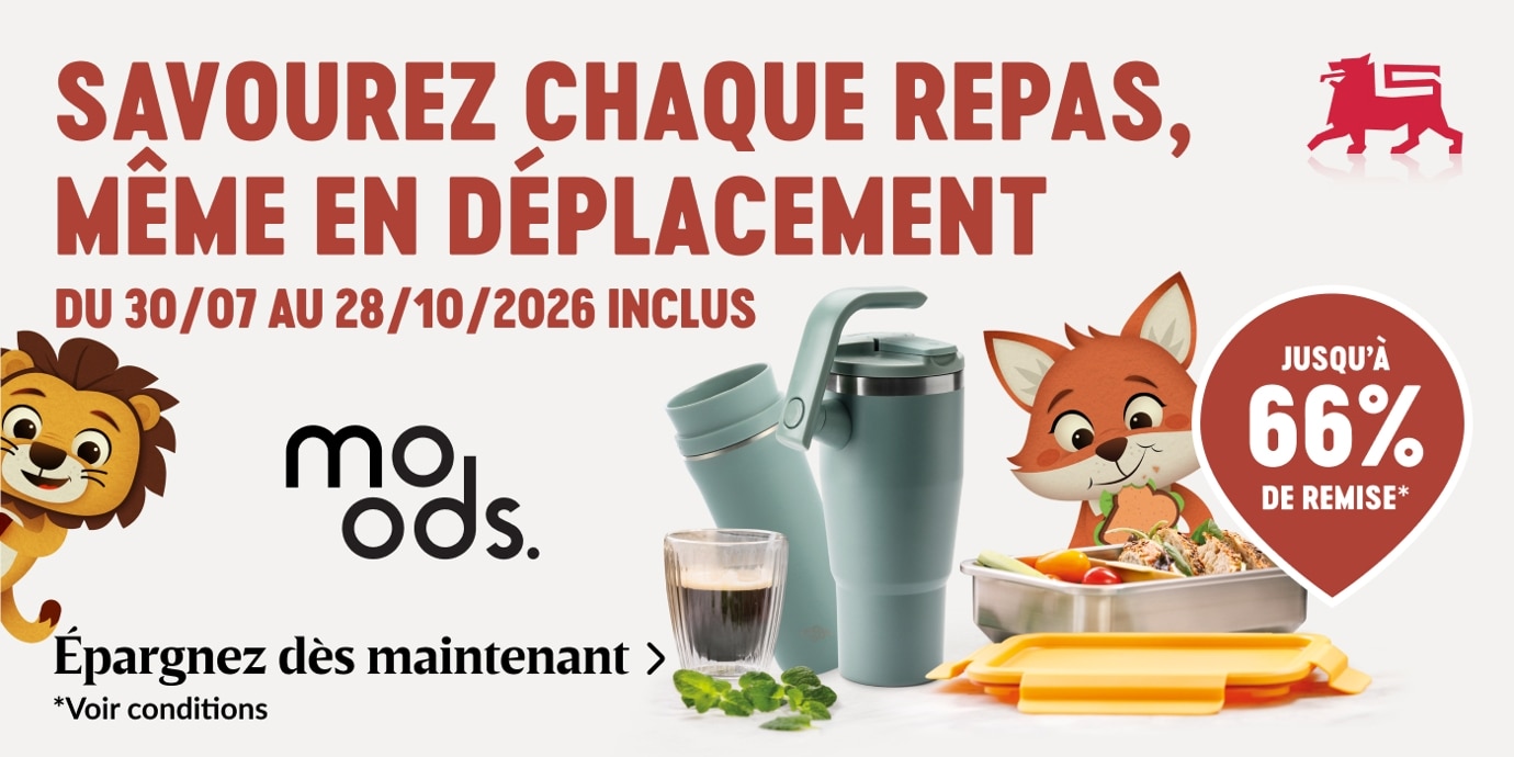 Lunchboxes et gourdes Moods : jusqu'à 66 % de réduction, valable jusqu'au 28/10/2026