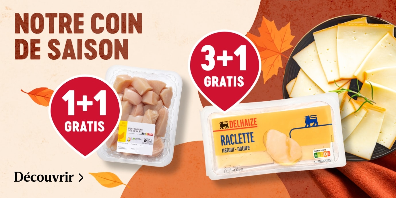 Promotions automne viande Delhaize en Belgique avec deuxième produit à 50 %