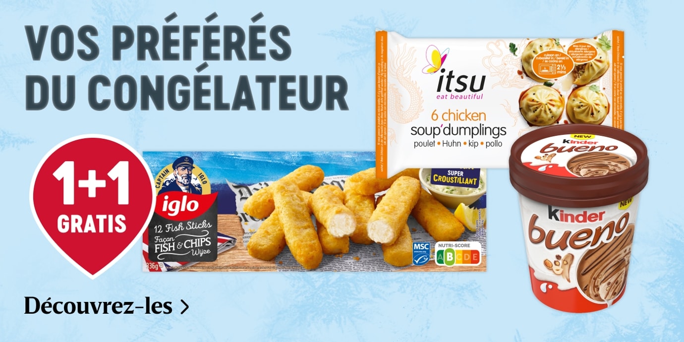 Produits surgelés chez Delhaize : 1+1 gratuit sur Iglo, Itsu et Kinder Bueno