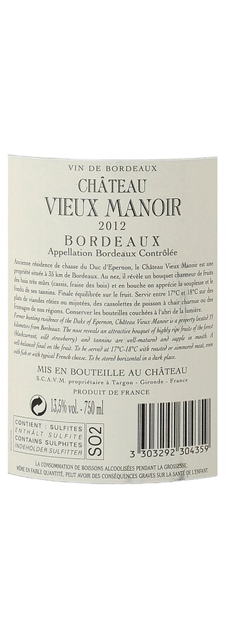 FR BORDEAUX BORDEAUX AC | Château Vieux Manoir MB 2012 Rouge 