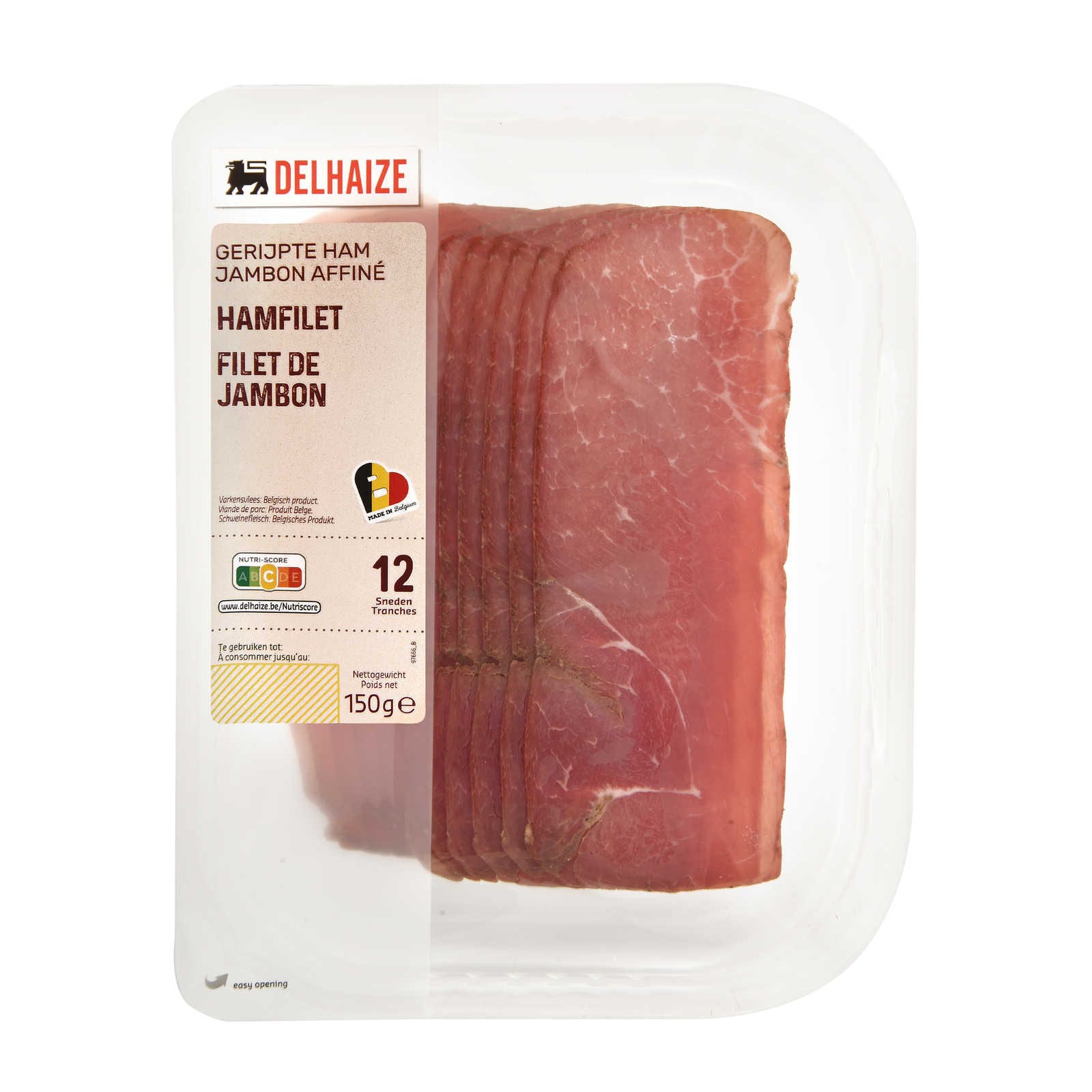 Delhaize, Filet de jambon, Sans gluten, +/- 150 gr