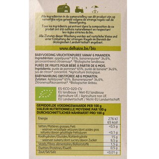 Delhaize | Bio | Pouch | Appel Banaan | 6 Maanden | Bio 