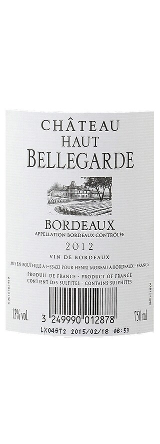 FR BORDEAUX BORDEAUX AC | Château Haut de Bellegarde 2012 