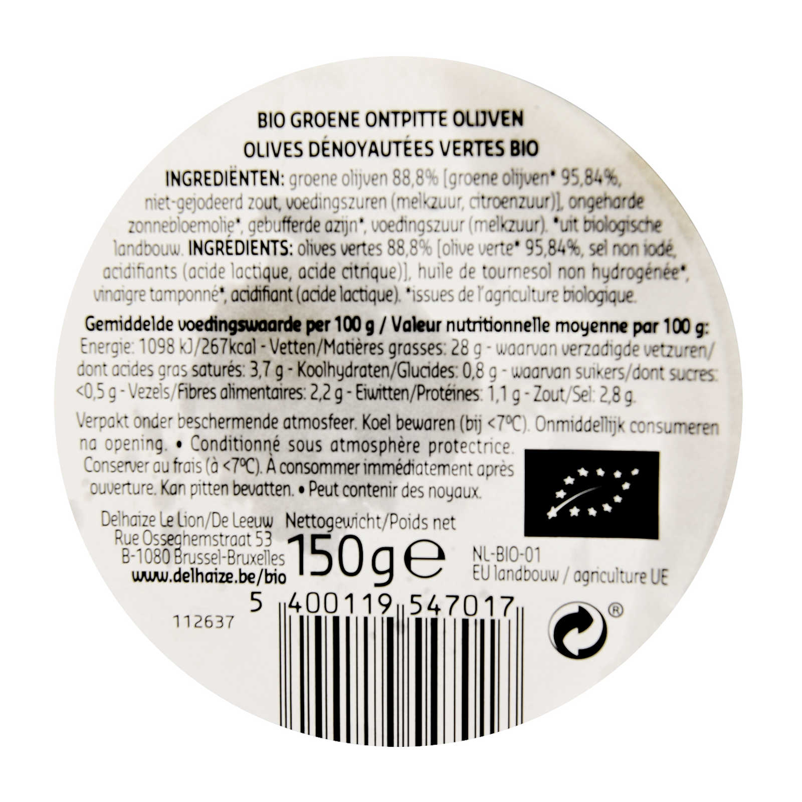 Delhaize Bio Olijven Natuur Bio 150 Gr Delhaize 7248