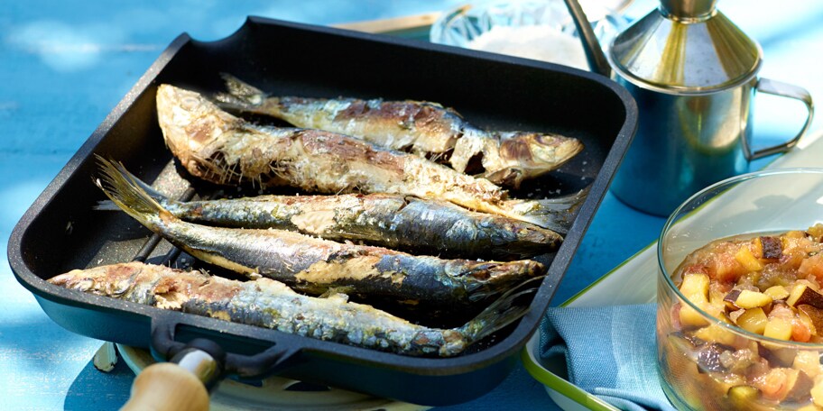 Geroosterde sardines met chutney van courgette en meloen