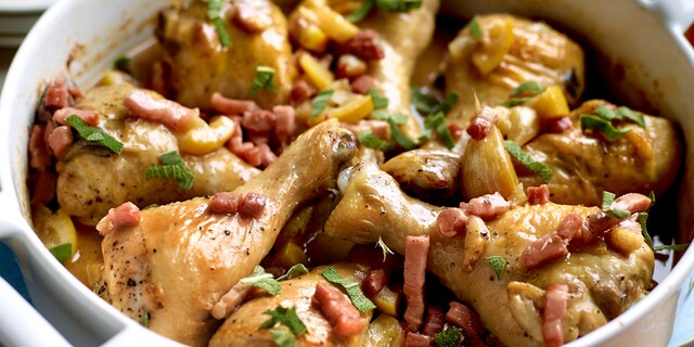 Kippenonderbouten gekonfijt in bier