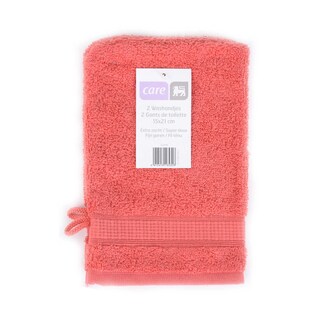Delhaize | Care | Set 2 gant de toilettes | 15x21cm | Corail 