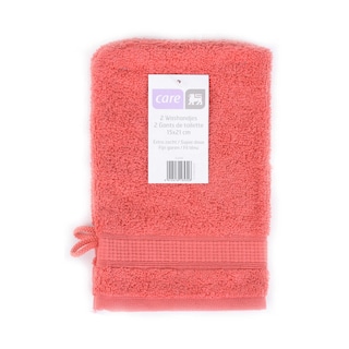 Delhaize | Care | Set 2 gant de toilettes | 15x21cm | Corail 