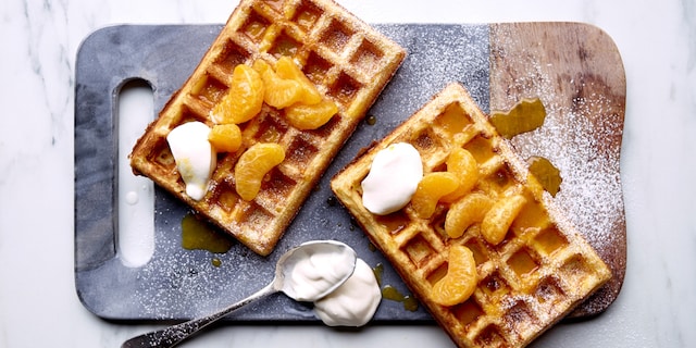 Brusselse wafels met siroop van clementines