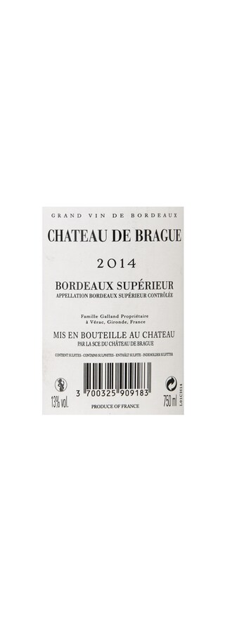 France - Frankrijk | Bordeaux - Bordeaux Supérieur | Château de Brague 2014 Rouge 