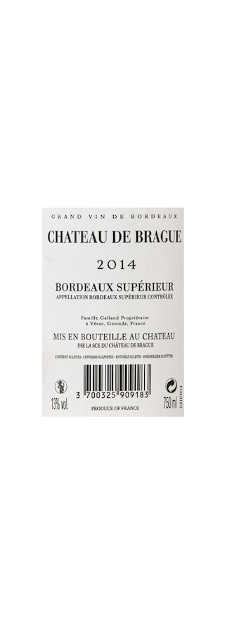 France - Frankrijk | Bordeaux - Bordeaux Supérieur | Château de Brague 2014 Rood 