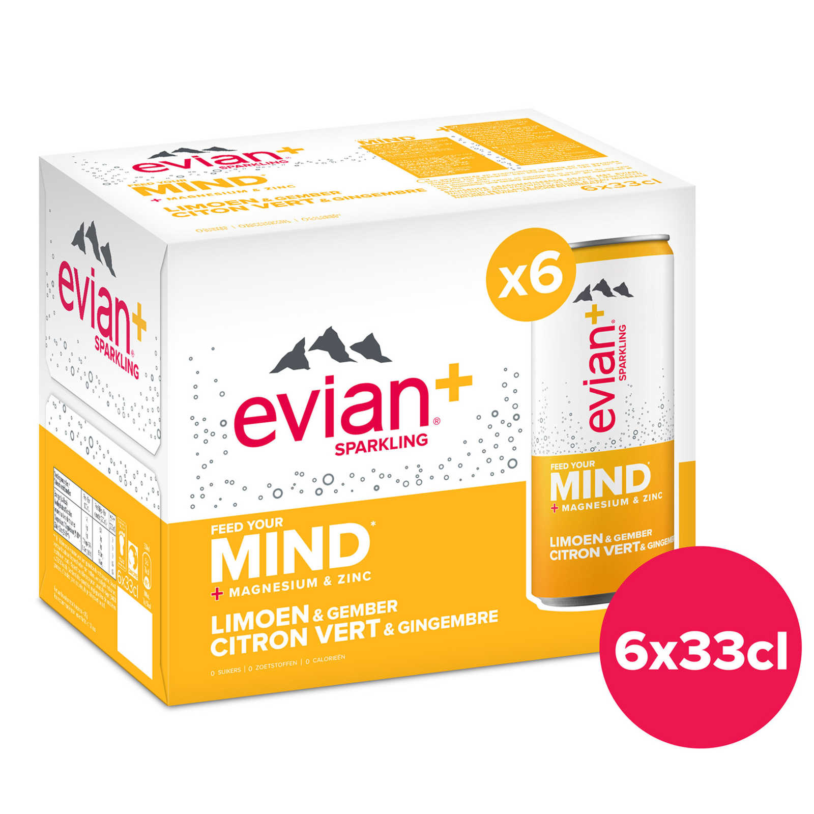 Evian Evian+ Limoen Gember Magnesium Zink PET 6 x 33 cl