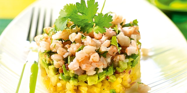 Tartare aux crevettes, avocat et ananas