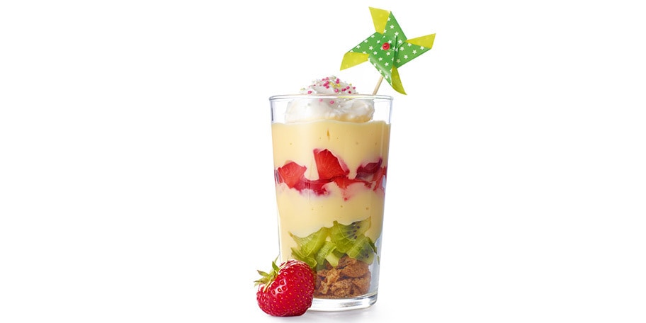 Triffles-minuut met aardbeien en kiwi’s