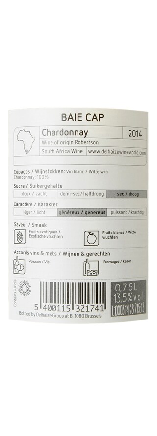 Afrique du Sud - Zuid-Afrika | South Africa - Western Cape | Chardonnay Reserva | 2014 | Blanc 