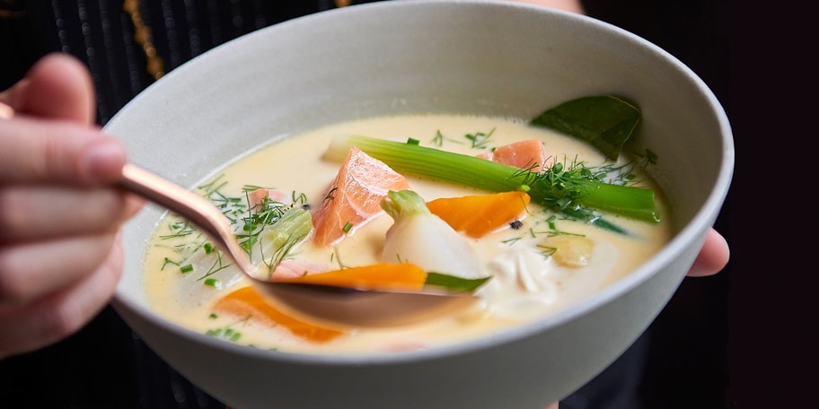 Zalmsoep met zure room