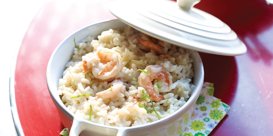 Risotto met kokosmelk en scampi