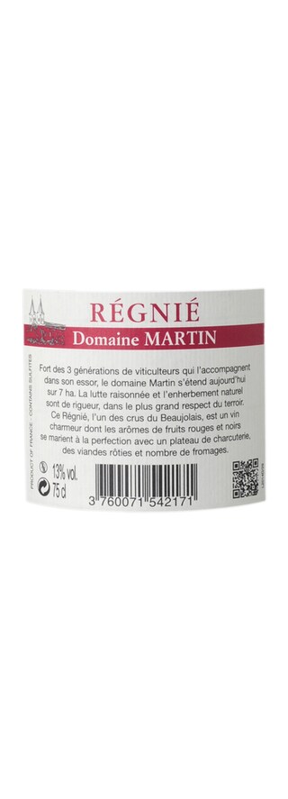 FR BOURGOGNE CRU DU BEAUJOLAIS | Grand vin de Beaujolais | Régnié Domaine Martin 2013 