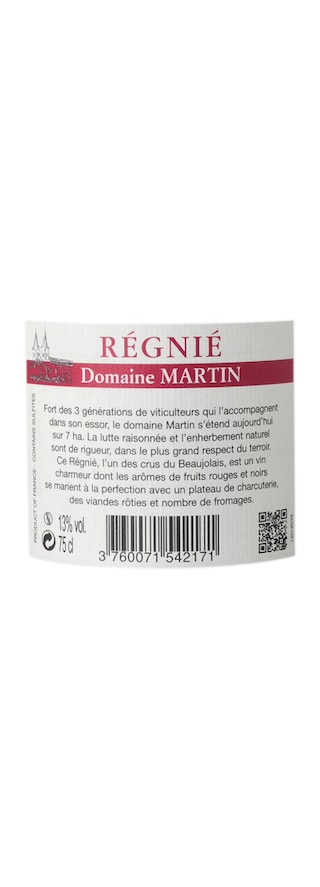 FR BOURGOGNE CRU DU BEAUJOLAIS | Grand vin de Beaujolais | Régnié Domaine Martin 2013 