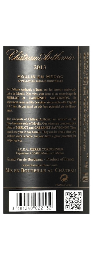 FR BORDEAUX MOULIS EN MEDOC | Château Anthonic 2013 