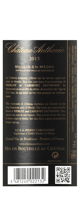 FR BORDEAUX MOULIS EN MEDOC | Château Anthonic 2013 