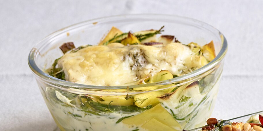Lasagne met forel, zeekraal en tuinkruiden