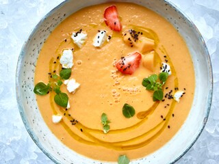 Gazpacho van meloen met geitenkaas
