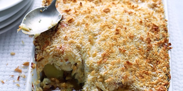 Crumble met roodbaars, venkel en courgette