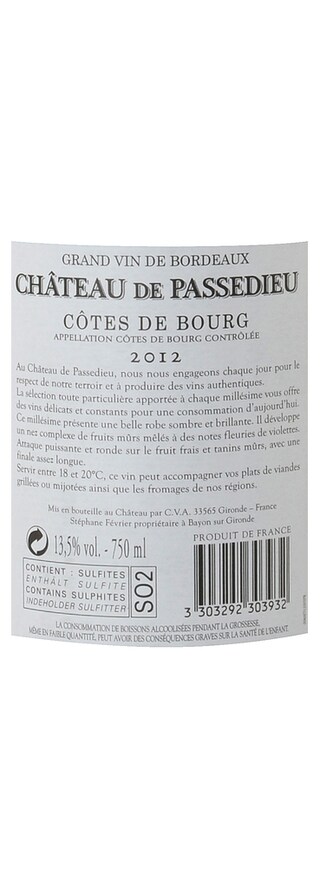 FR BORDEAUX COTES DE BOURG | Château de Passedieu 2012 