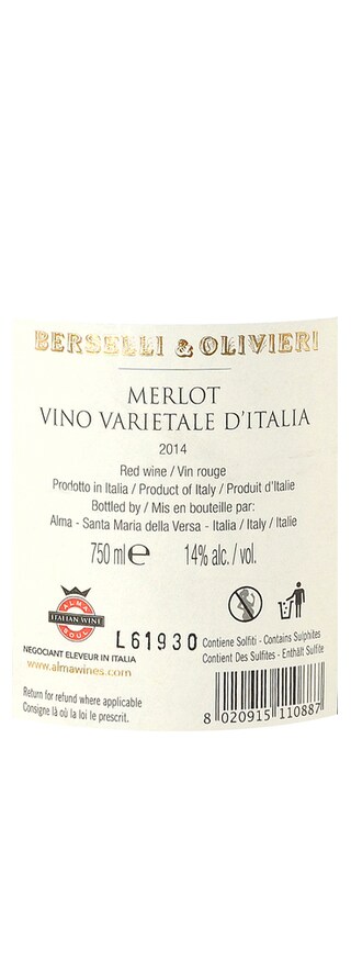 Italie - Italië | Piemonte - Lombardia - Puglia | Berselli & Olivieri Signature Merlot 14 