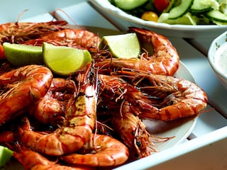 Gambas et crudités, sauce yaourt