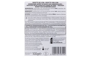 Delhaize | Rosette de pur porc | Tranches 