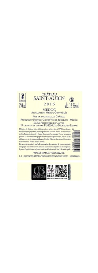 France - Frankrijk | Bordeaux - Médoc | Château Saint Aubin 2016 