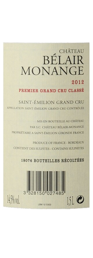France - Frankrijk | Bordeaux - St-Emilion 1GCC | Château Bélair-Monange 2012 