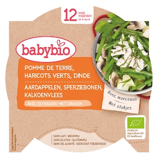 Babybio | Repas | Pomme de terre Haricots verts Dinde | 12M | Bio 