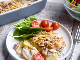 Aardappelgratin met champignons