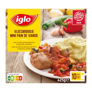 Iglo | Vleesbroodje met puree en gegrilde groenten 