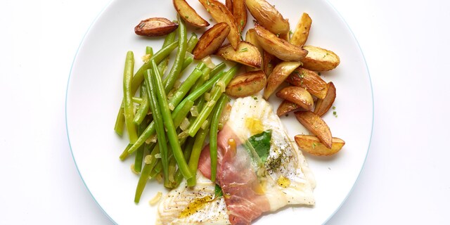 Cabillaud rôti au jambon fumé