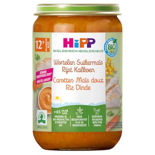 Hipp | Repas | Dinde Carottes Mais Riz | 12M | Bio 220 gr