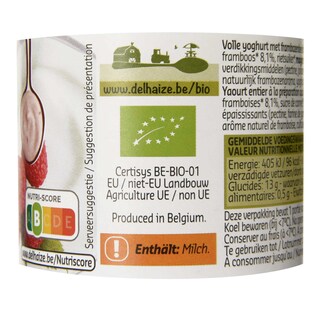 Delhaize | Bio | Yoghurt | Vol | Framboos -10% 
