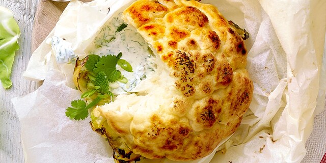 Chou-fleur rôti au fromage frais aux herbes