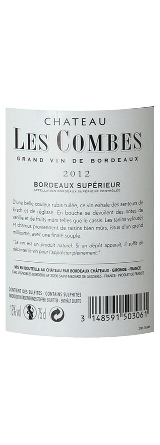 FR BORDEAUX BORDEAUX SUPERIEUR | Château Les Combes 12 Rouge 