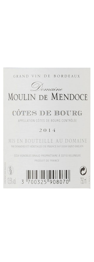 France - Frankrijk | Bordeaux - Côtes de Bourg | Domaine Moulin de Mendoce 2014 Rood 