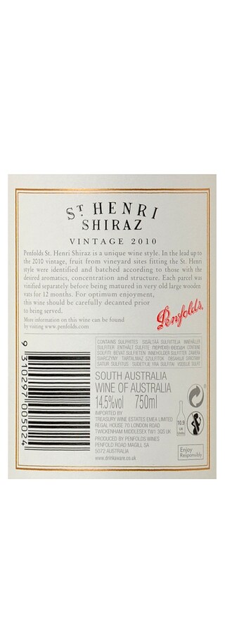 Australie - Australië | South Eastern | Penfolds St Henri Shiraz 2010 Rood 