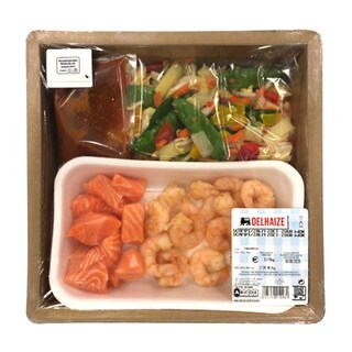 Delhaize | Wok | Scampi, Saumon | Sauce aigre-doux 