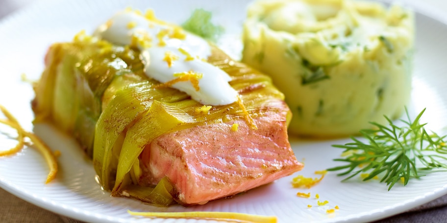 Zalmfilets in groen jasje