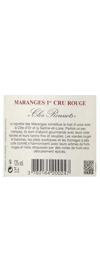 FR BOURGOGNE COTE DE BEAUNE | Bourgogne - Côte de Beaune | Maranges er Cru Clos Roussots 2014 Rood 