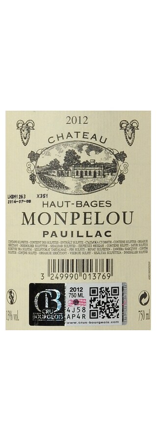 FR BORDEAUX PAUILLAC | Haut Bages Monpelou 12 Rood 