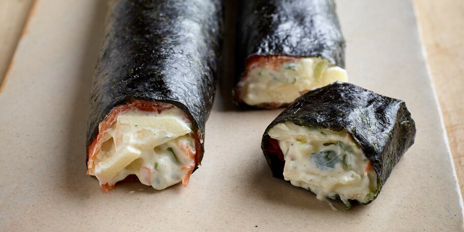 Maki van zalm met appelgembercrème