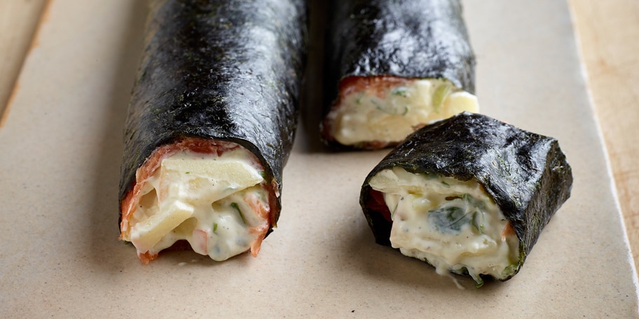 Maki van zalm met appelgembercrème